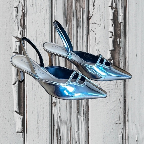 NWT Gianni Bini Marlie Silver Metallic Pointy Slingback Dressy Heels Size 8 - Picture 12 of 14